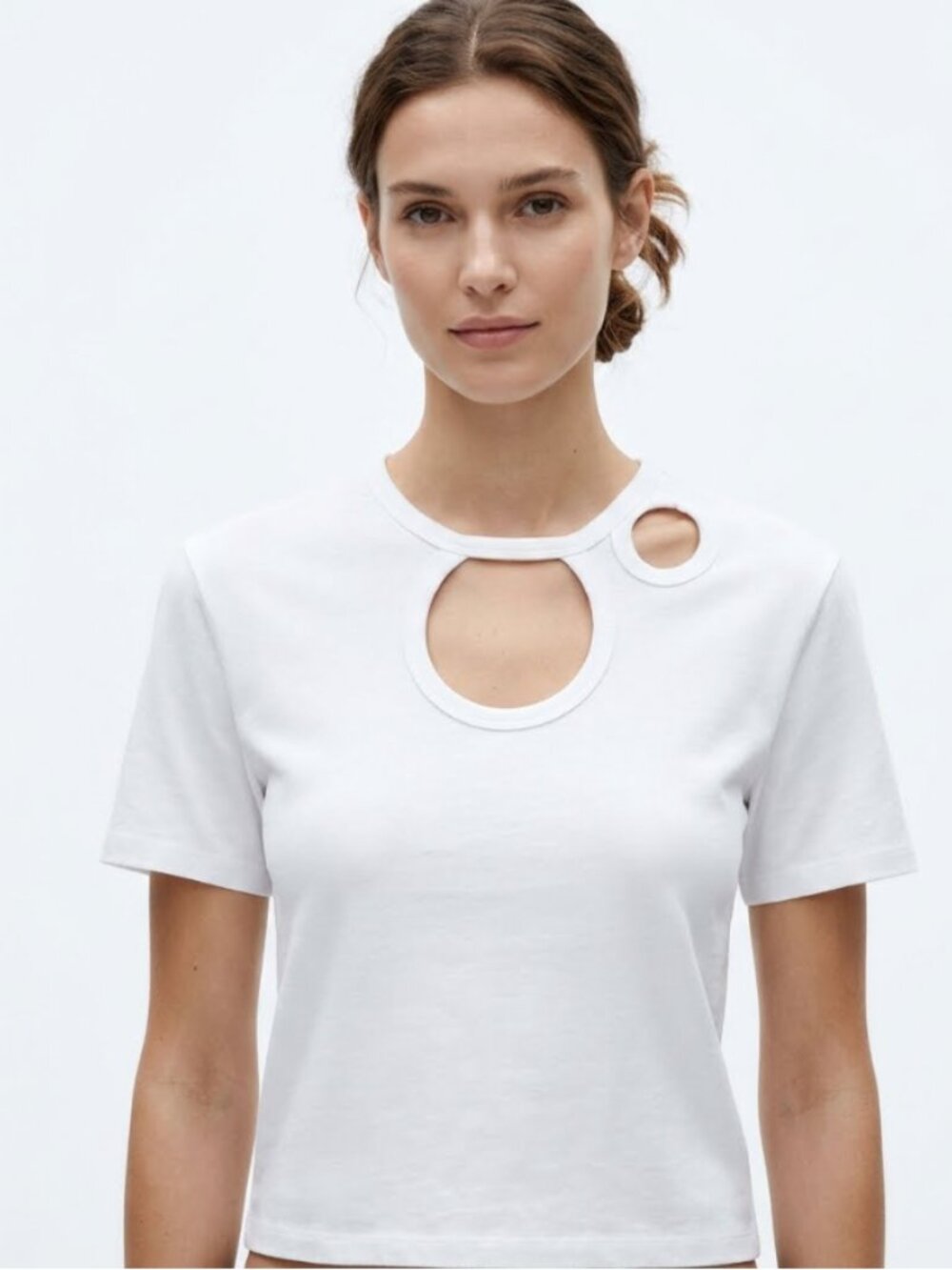 Zara Elevated Basic T-shirt with detail at Front White Small